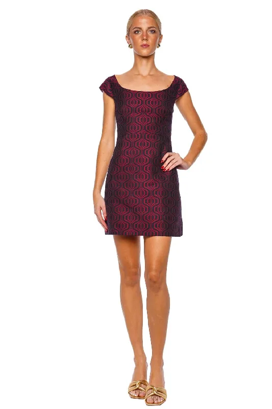 Arabesque Pixel Jacquard Mini Dress Stylish Short-Sleeve Mini Dress