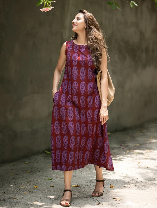 Bagh Print Cool Cotton Dress - Mauve Paisley Tunics Stylish modern