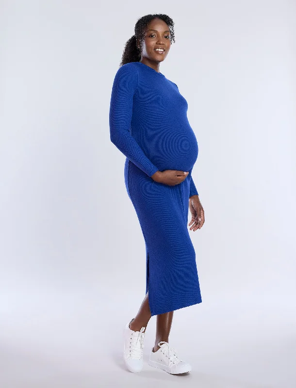 Long Sleeve Rib Knit Column Dress Tunics Solid Classic