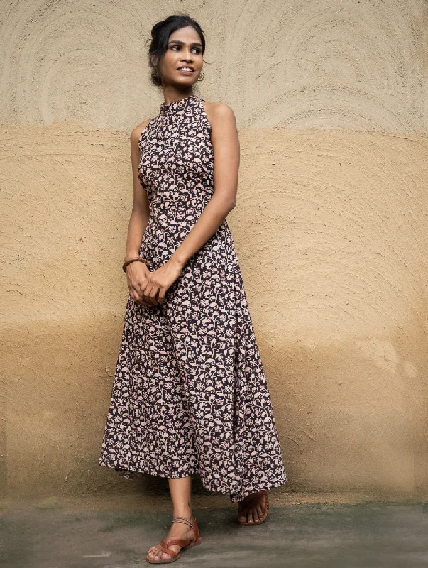 The Work Edit. Bagru Hand Block Printed Cotton Dress - Black Vine Tunics Chic fashionable