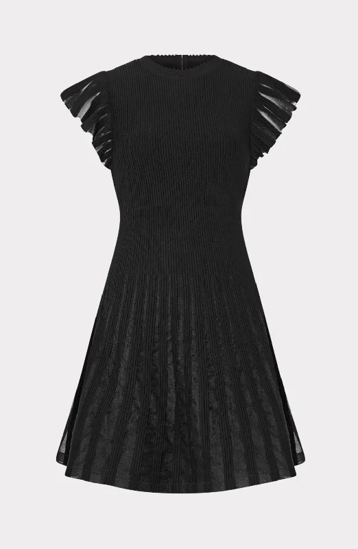 Sheer Flutter Sleeve Knit Mini Dress Trendy A-Line Mini Dress