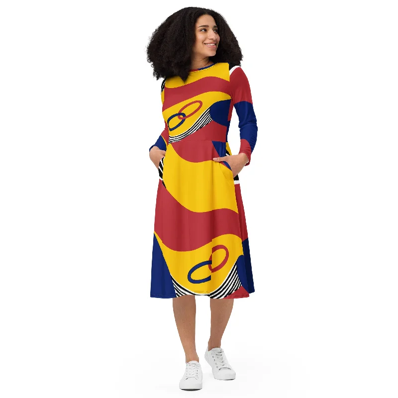 Dress Long Sleeve Women's Braniff Alexander Calder Design 1973 Flying Colors of South America Casual Short Summer