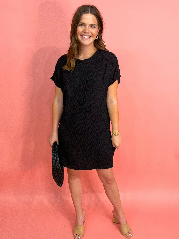 Ribbed Mini Dress- Black Trendy Lace Mini Dress
