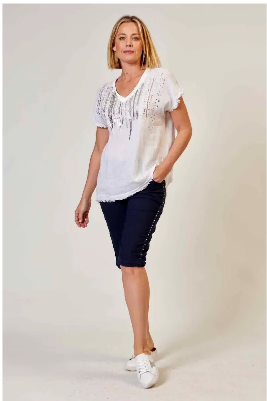 La Strada Stretch Short Capri Pant with Stud Detail High-Waist Jeans