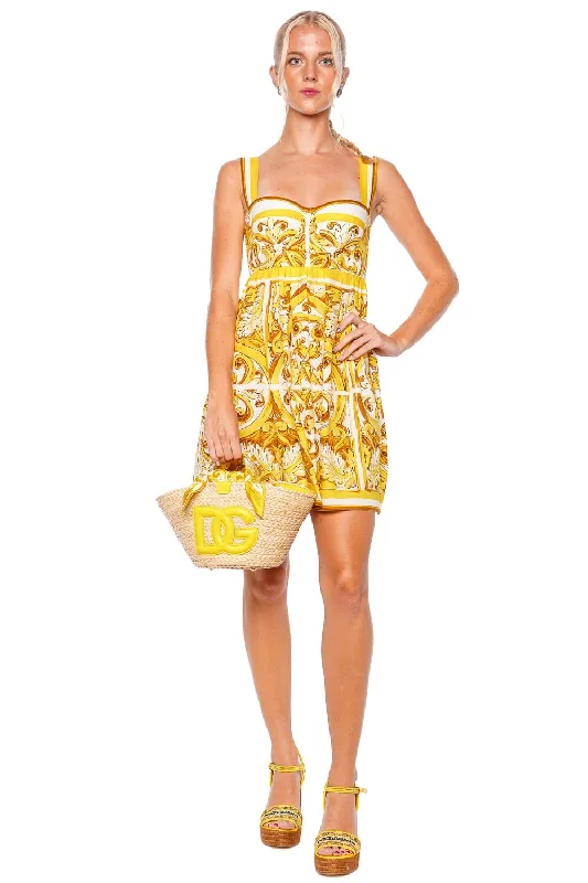 Majolica Gialla Sweetheart Mini Dress Elegant Mini Dress with Pleats