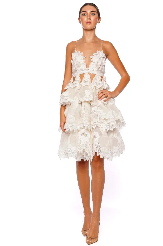 Crush Tiered Ivory Ruffled Lace Mini Dress Classic Black Mini Dress