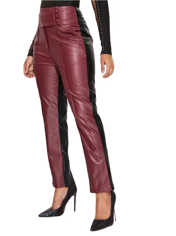 Color Block High Waist PU  Pants Modern Bootcut Pants