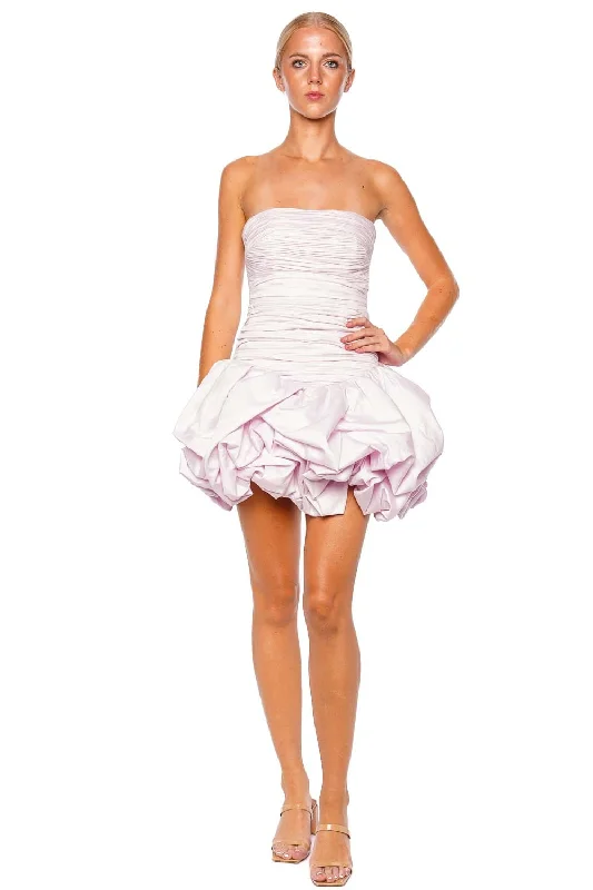 Violette Strapless Bubble Hem Mini Dress Modern Satin Mini Dress
