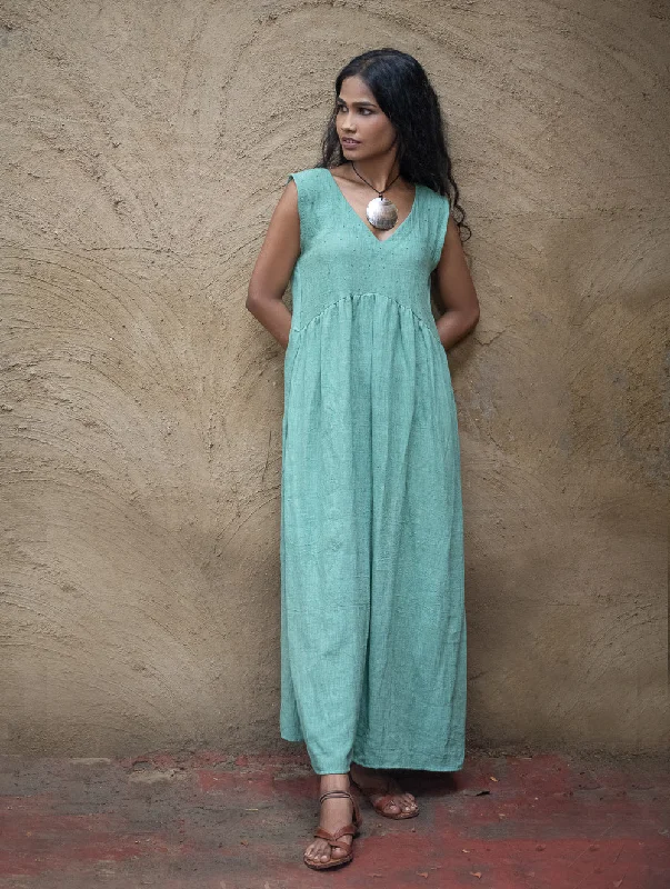 Handwoven Elegance. Organic Kala Cotton Long Dress - Sea Green Tunics Luxurious high-end