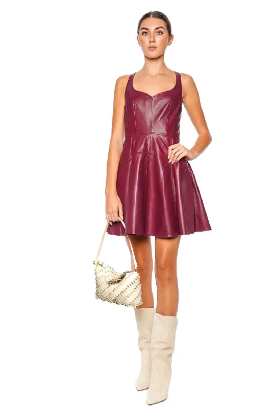 Thais Garnet Leather Mini Dress Elegant Satin Mini Dress