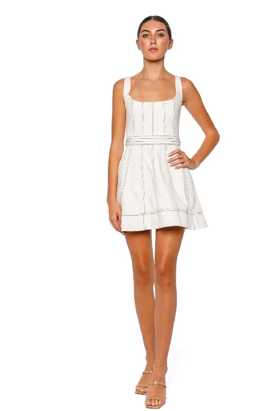 Hana Stitch Belted Mini Dress Trendy Off-Shoulder Dress Mini