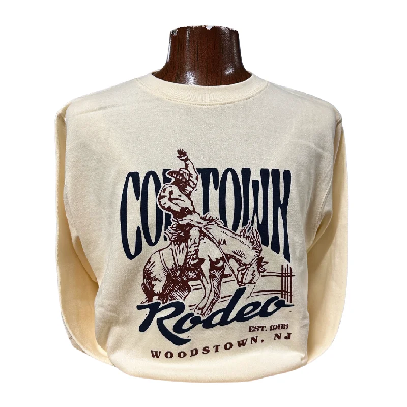 Vintage Bronc Cowtown Rodeo Crew Neck Sweatshirt in Ecru 20335-492 Hoodie with Cropped Fit Short Trendy