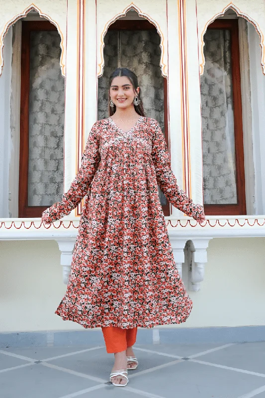 Aastha Fashion Women's Printed Muslin Grey Blue Kurti With Pant And Dupatta By Srf Jaipur High-Waist Jogger Pants