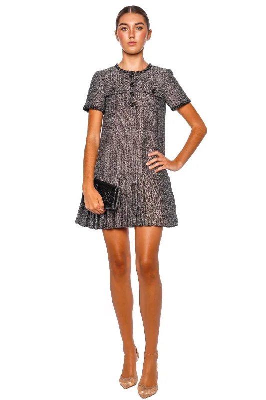 Black Metallic Boucle Mini Dress Fashionable A-Line Mini Dress
