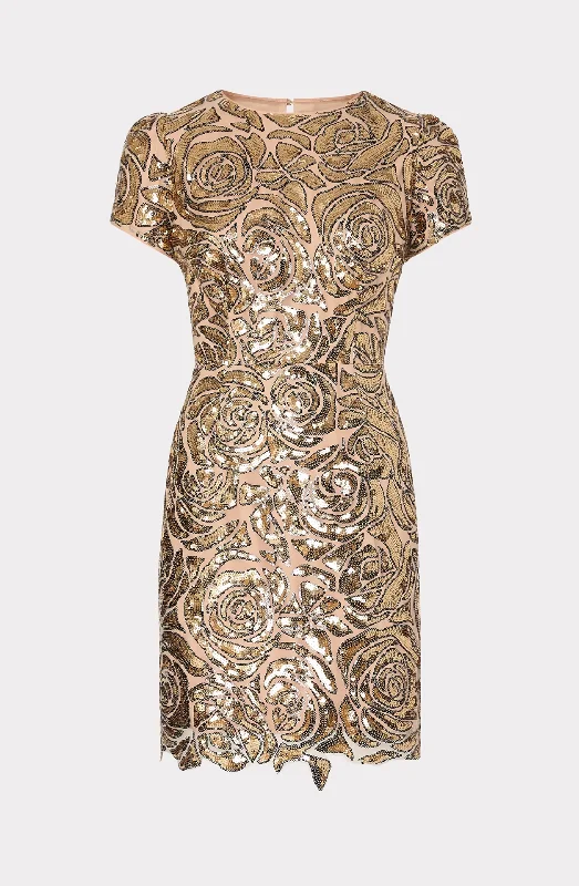 Kyla Rose Sequins Mini Dress in Gold Comfortable Smocked Mini Dress