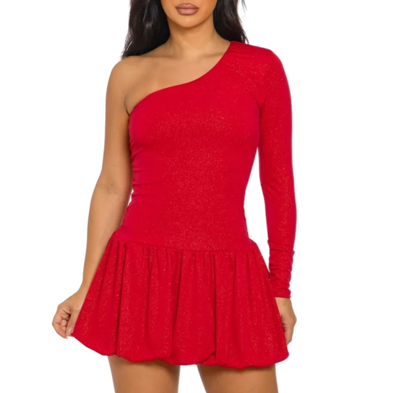 Glitter One sleeve bubble mini dress Cozy Ribbed Mini Dress