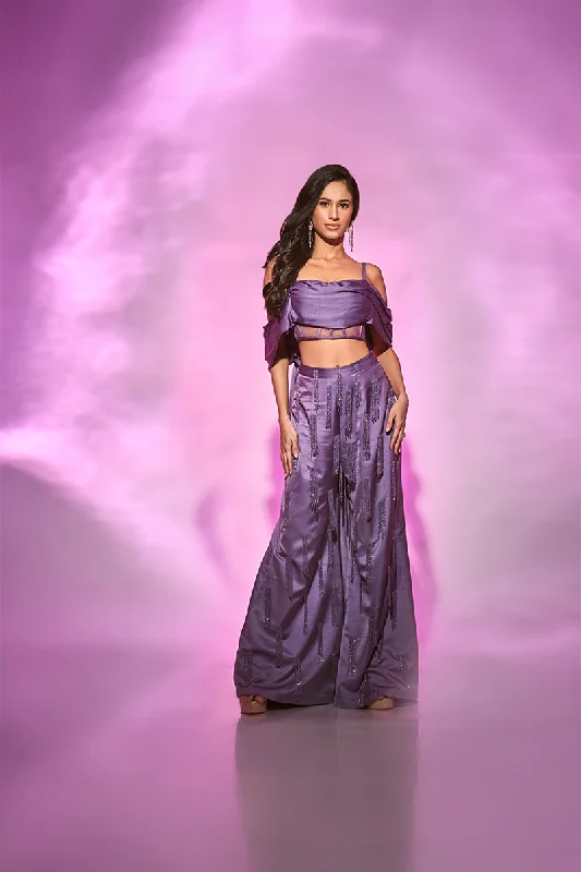 Tassle Flared Pants with Coset Top Elegant Silk Pants