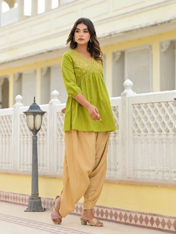 Juniper Women's Gold Ethnic Motif Printed Cotton Top And Pant Co-Ord Set With Zari Work Casual Plaid Pants