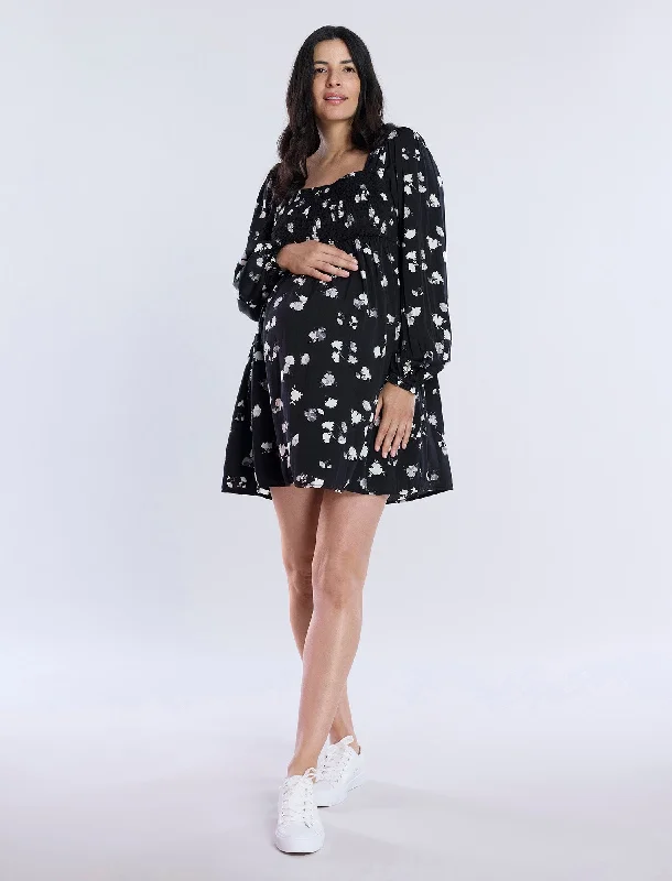 Long Sleeve Smocked Babydoll Dress Tunics Timeless classic
