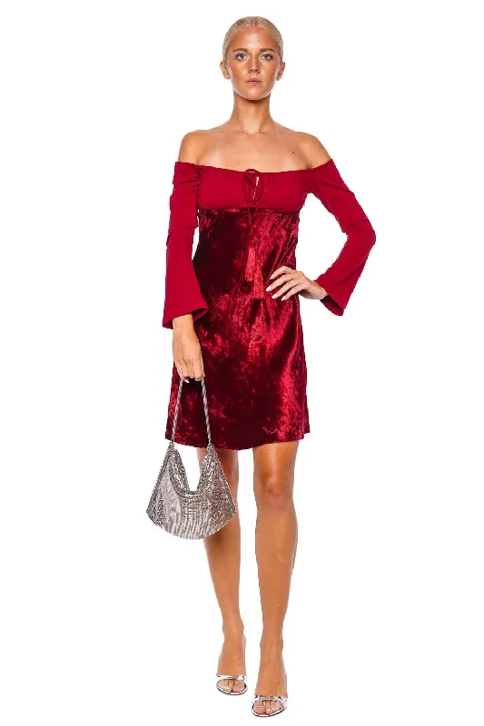 Margot Off Shoulder Velvet Mini Dress Comfortable Off-Shoulder Mini Dress