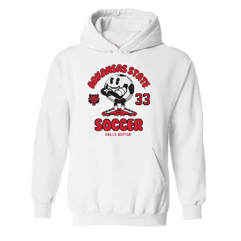 Arkansas State - NCAA Women's Soccer : Halle Reiter - Hooded Sweatshirt Hoodie with Hem Patch Decorative Personalized