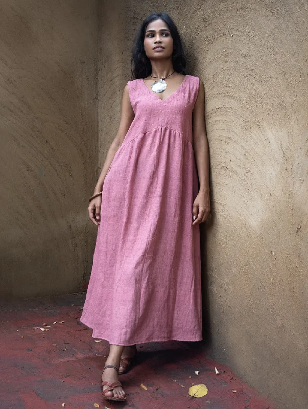 Handwoven Elegance. Organic Kala Cotton Long Dress - Shell Pink Tunics Stylish elegant