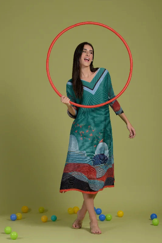 Alissa Abstract Dress - Green Wave Tunics Stylish elegant