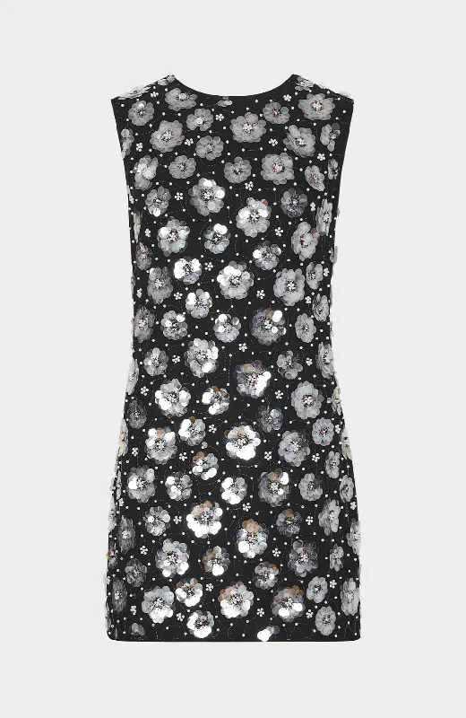 Ivette Fleur Paillette Shift Mini Dress in Black Multi Trendy Mini Dress with Belt