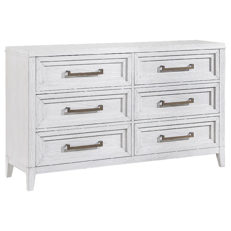 Marielle - 6-Drawer Bedroom Dresser - Distressed White Tunics Luxurious high-end