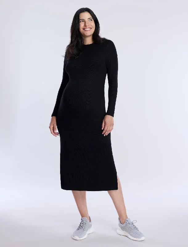 Long Sleeve Rib Knit Column Dress Tunics Print Colorful