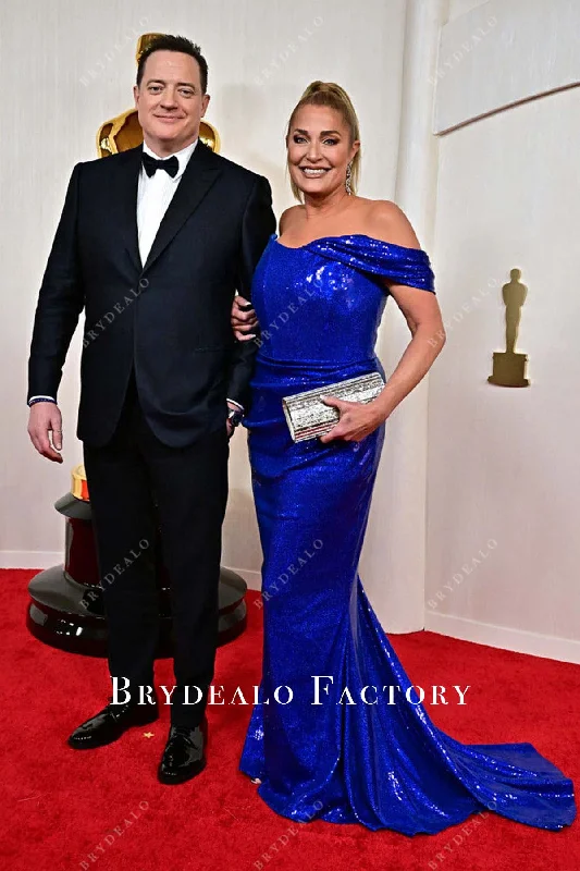 Jeanne Moore 2024 Oscars Indigo Blue Shimmer Red Carpet Dress Tunics Handmade artisanal