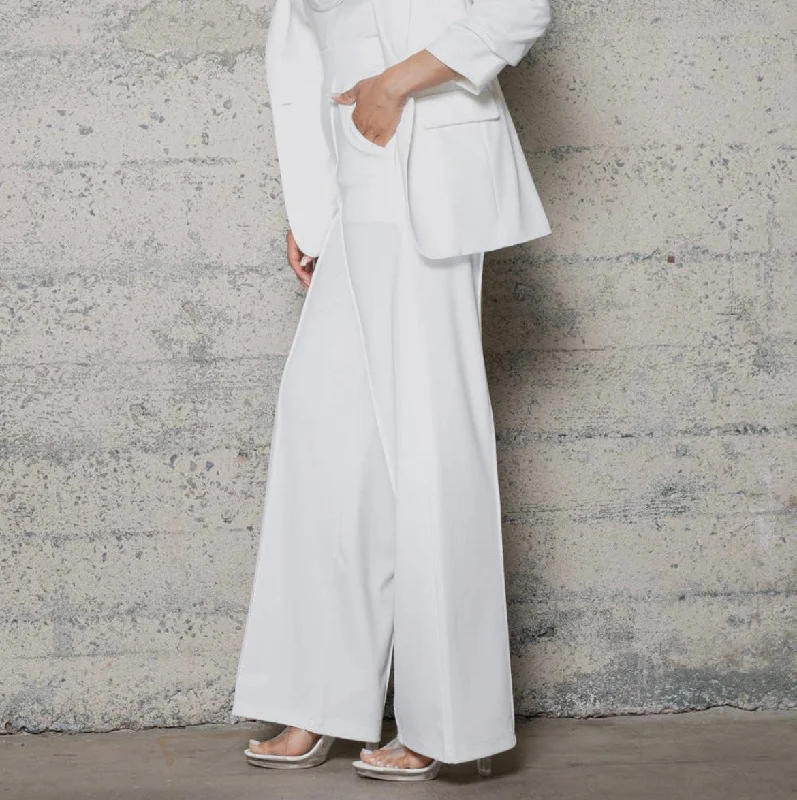 Heavy Knit White Straight Pants Formal Stretch Pants