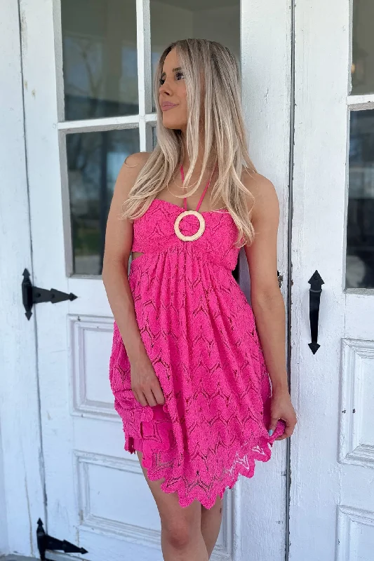 Pink Dream Halter Mini Dress- FINAL SALE Stylish Ribbed Mini Dress