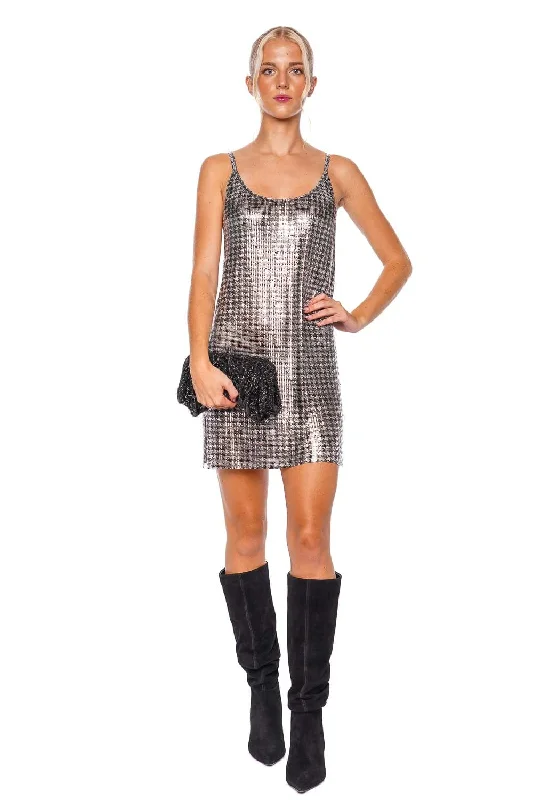 Houndstooth Chainmail Mini Dress Stylish Spaghetti Strap Mini Dress