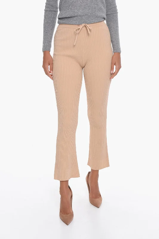 Nanushka Ribbed Viscose-knit LYKKE Flared Pants Xs Standard size Soft Stretch Trousers