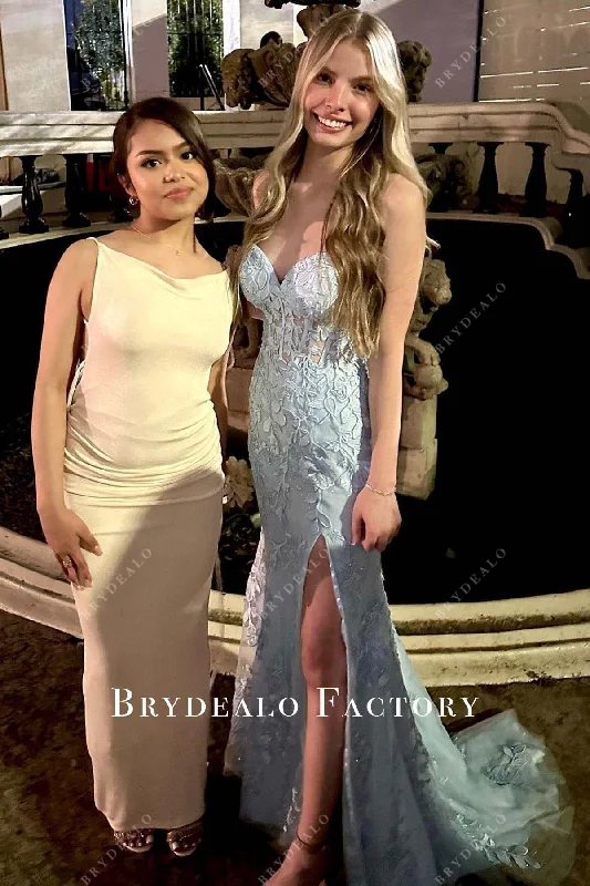 Homecoming Dress | Light Blue Lace Strapless Mermaid Formal Gown Tunics Sophisticated sleek