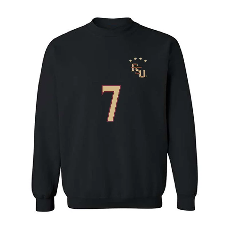 FSU - NCAA Women's Soccer : Ran Iwai - Black Replica Shersey Crewneck Sweatshirt Hoodie with Hem Ribbing Snug Secure