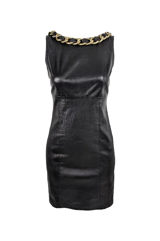 Preowned Leather Interlaced Chain Mini Dress Cozy Cowl Neck Mini Dress