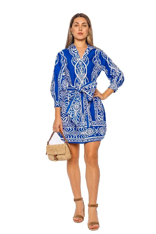 Leighton Rowan Cobalt Belted Mini Dress Cozy Satin Mini Dress