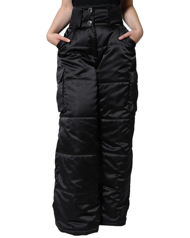 Dolce & Gabbana  Black High-Waist Silk Cargo Pants Comfortable Maternity Pants