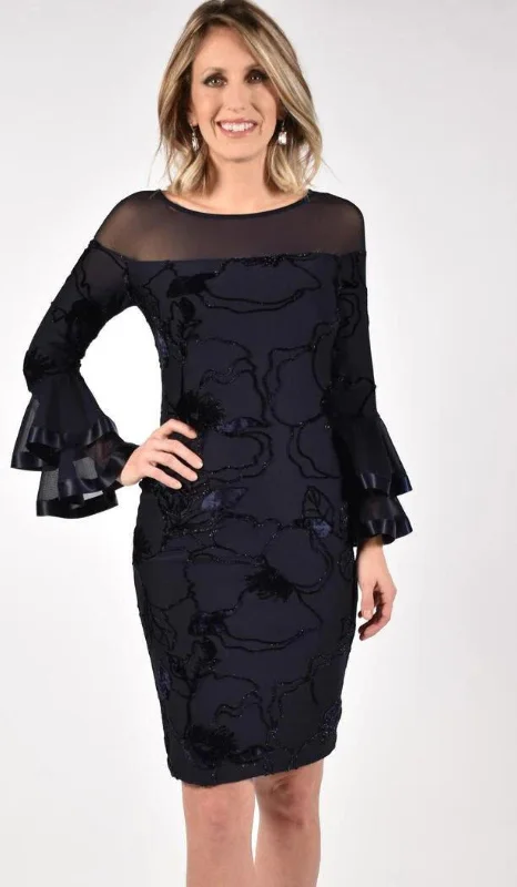 Navy Floral Tulip Sleeve Dress Tunics Trousers formal