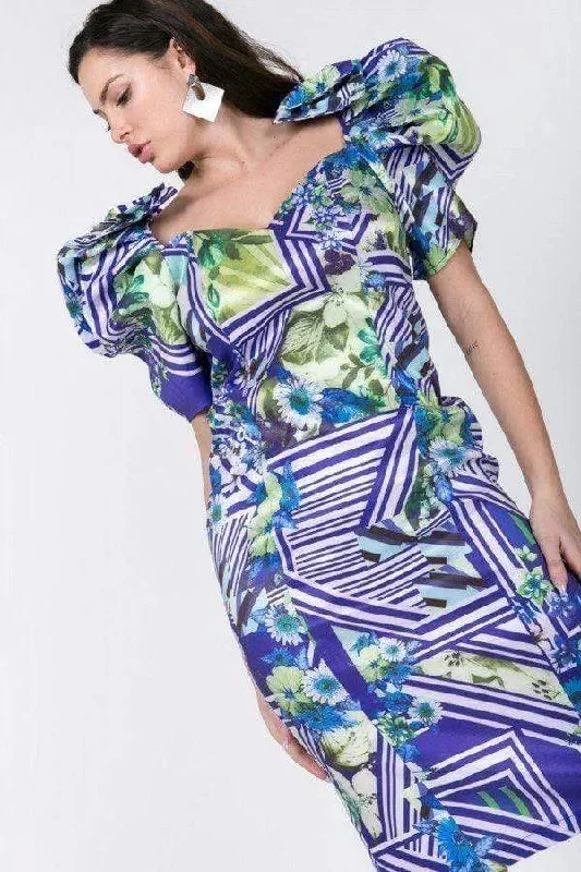 Puff Sleeve Bodycon Print Dress Tunics Chinos classic
