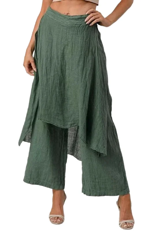 Skirt Pant in 100% Linen Stylish Paperbag Waist Pants