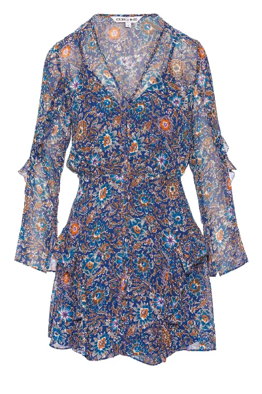 Camden Silk Floral Long Sleeve Mini Dress Chic Pleated Mini Dress