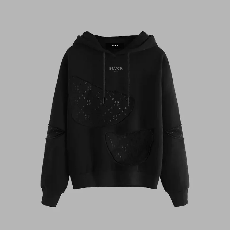 Blvck Monogram Torn Hoodie Hoodie with Elastic Cuffs Stretchable Comfortable