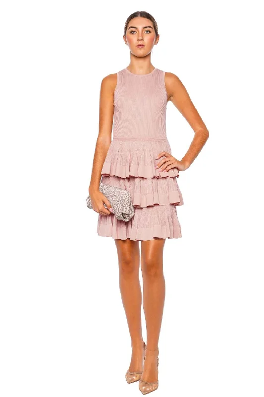 Illustration Pink Knit Ruffled Mini Dress Chic Sleeveless Mini Dress