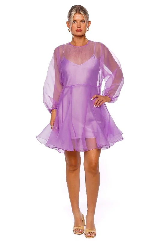 Hazel Lilac Organza Mini Dress Fashionable Party Mini Dress