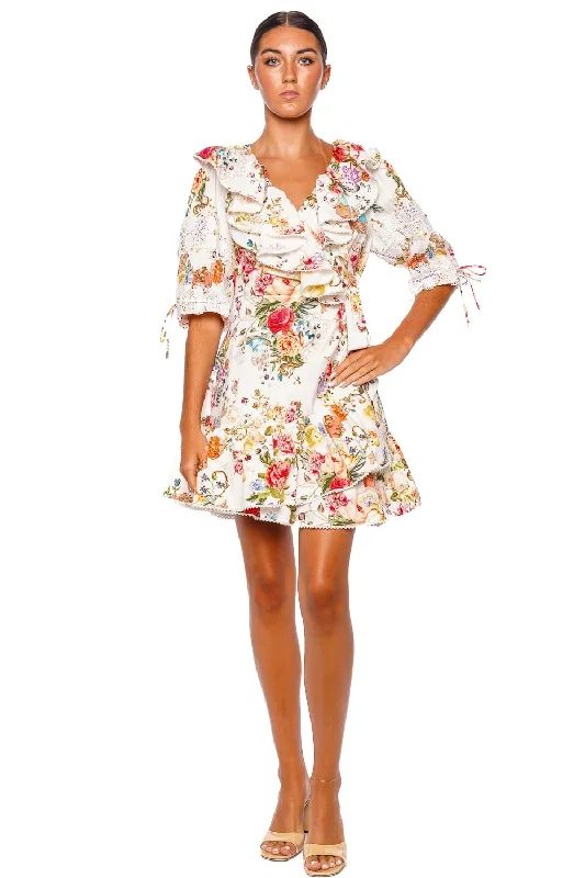 Sew Yesterday Puff Sleeve Wrap Mini Dress Fashionable Mini Dress with Pockets
