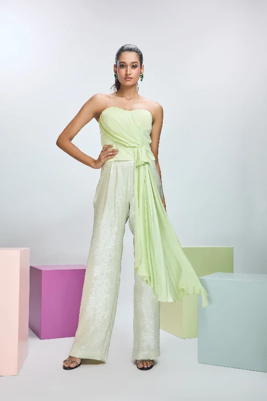 Draped top with Trail with Straight Pants Trendy Velvet Pants