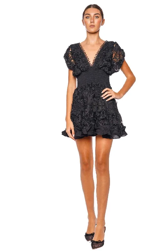 Morana Black Embroidered Lace Mini Dress Elegant Lace Mini Dress